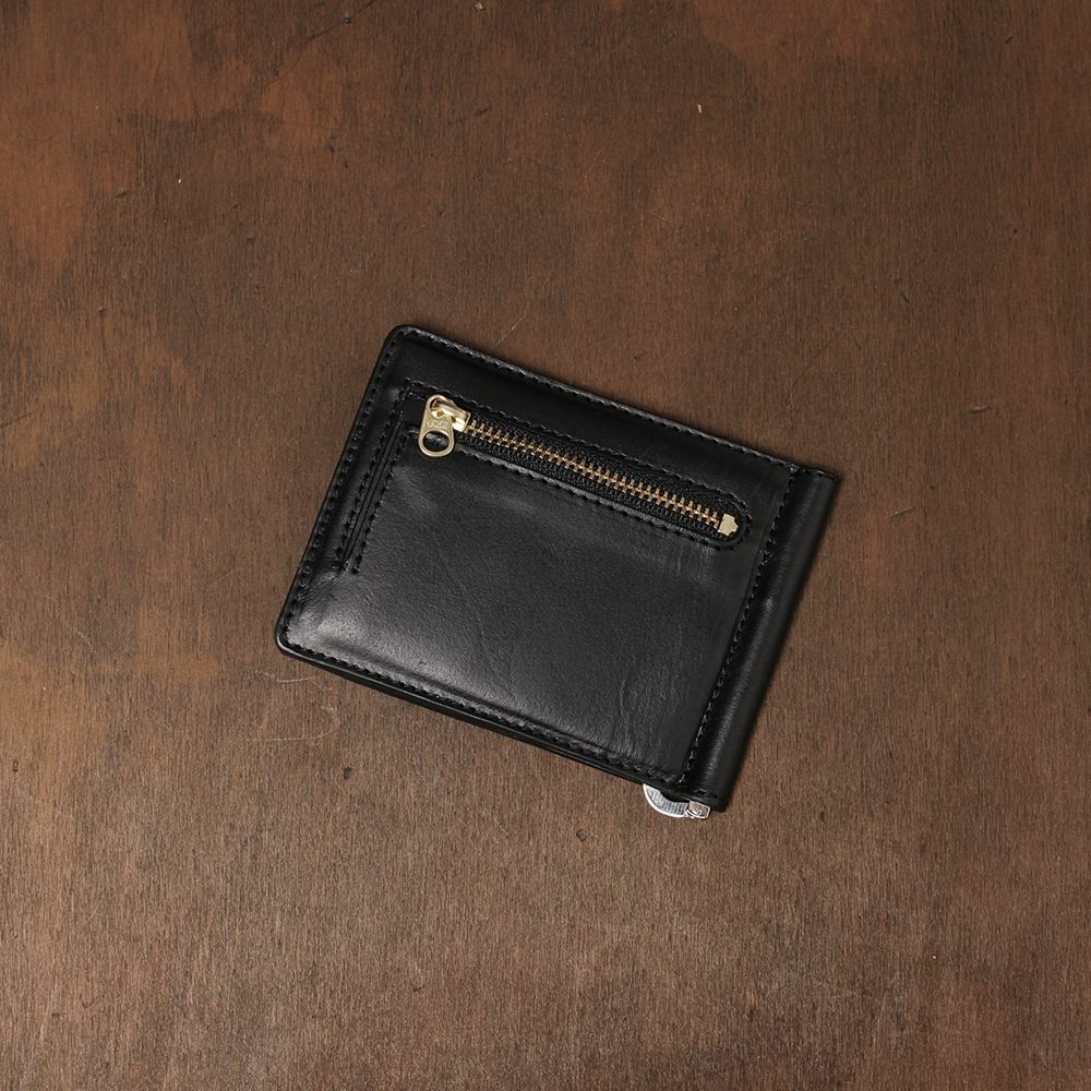 レザーブランドS'FACTORY スマート マネークリップ コインケース付き 栃木レザー ブラック（牛革）