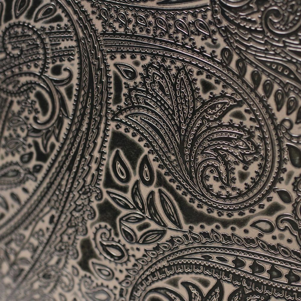 丸手ミニトートバッグ ブラックベージュ ペイズリー柄 カウレザー（牛革）