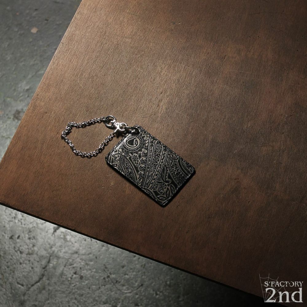 シングルパスケース ブラックベージュ ペイズリー柄 カウレザー（牛革）