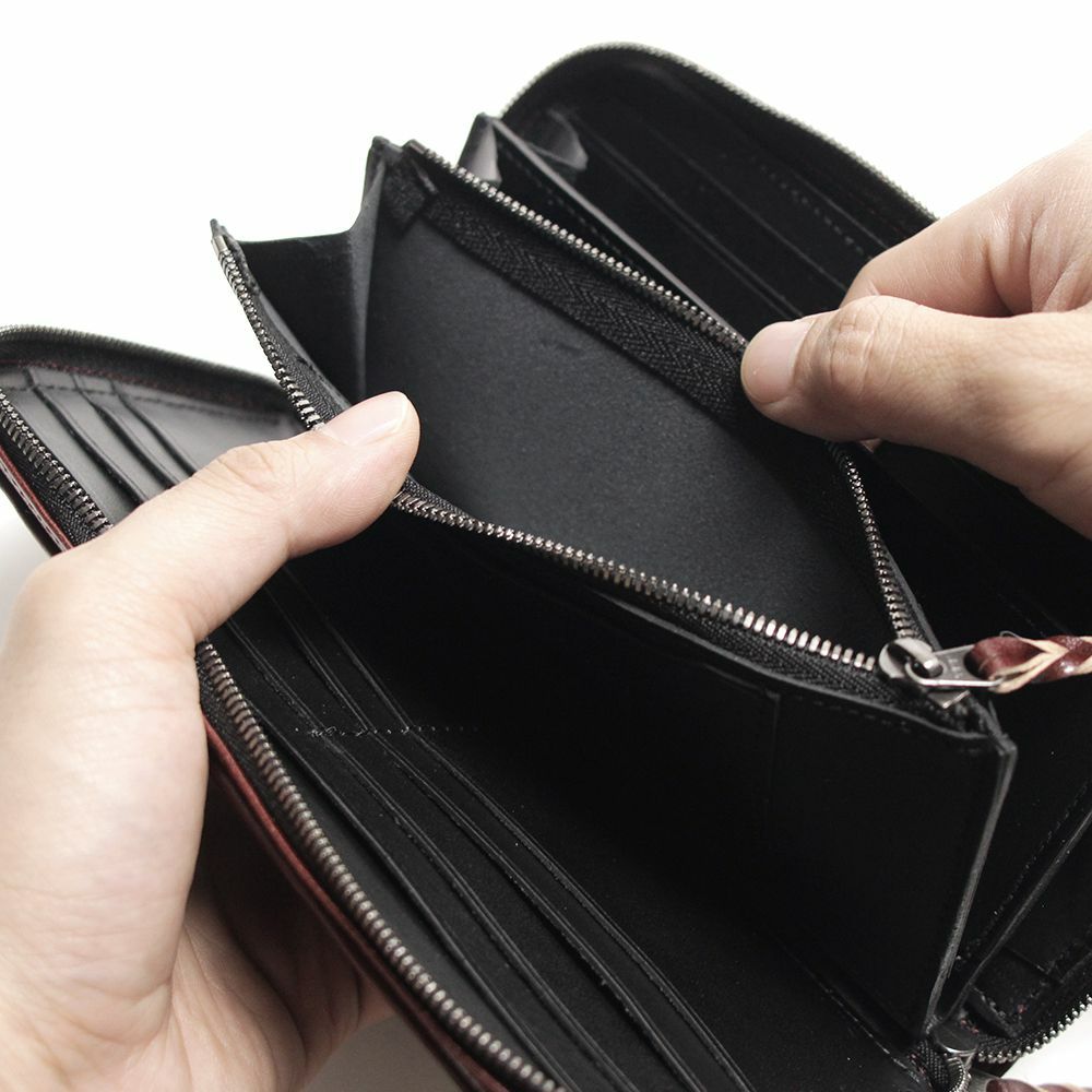 キルティング ファスナーロングウォレット ボルドー イタリアンレザー