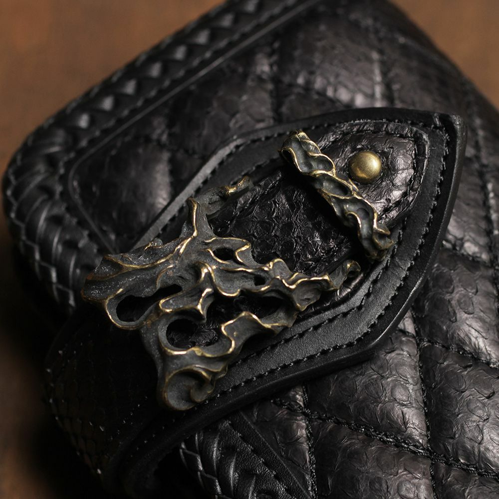 キルティング バイカーズウォレット ブラック パイソン（ヘビ革）