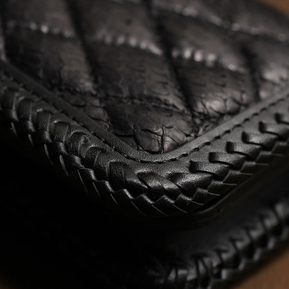 キルティング バイカーズウォレット ブラック パイソン（ヘビ革）