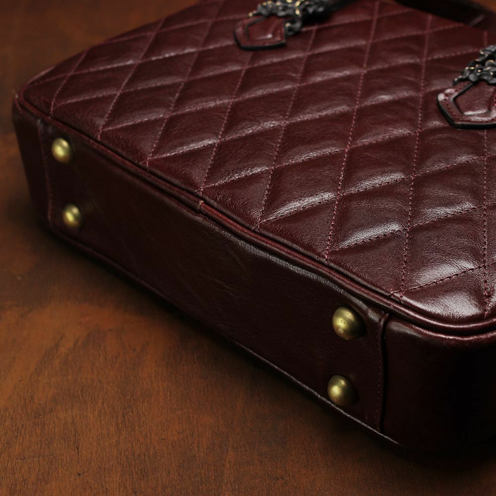 キルティングブリーフケース 小 ボルドー イタリアンレザー（牛革)
