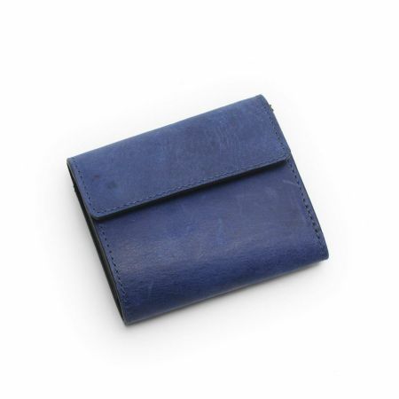 個数限定 三つ折りミニウォレット ブルー キャメルレザー